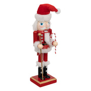 Santa Wood Nutcracker with Candy Cane and Staff