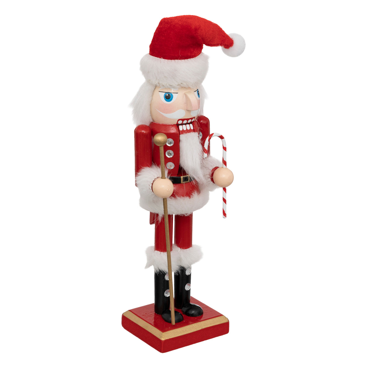 Santa Wood Nutcracker with Candy Cane and Staff
