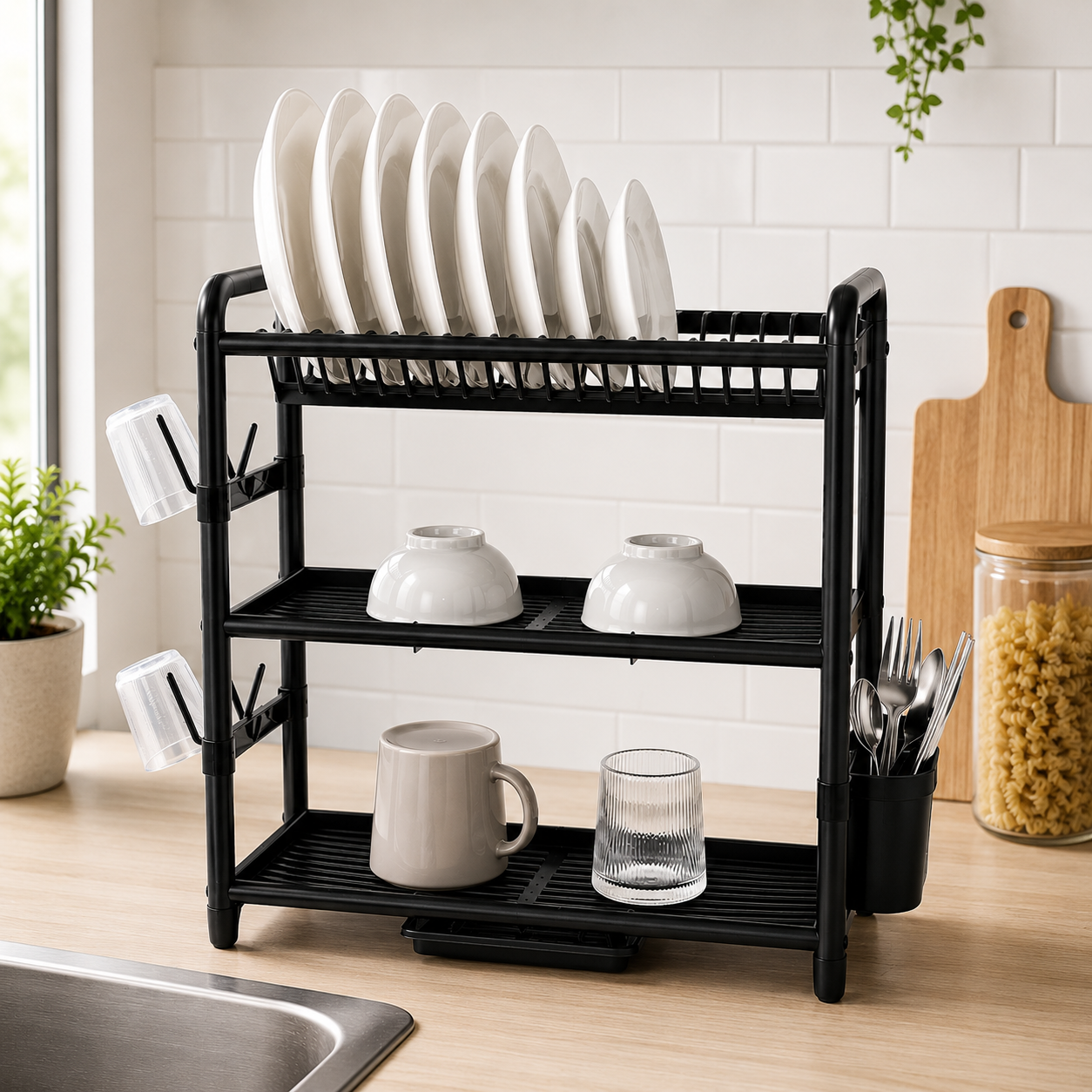 3-Tier Aluminum Dish Rack – 61×27×57 cm
