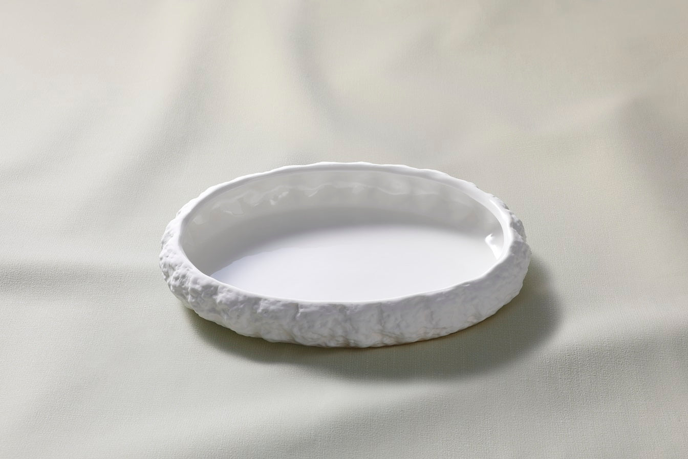 Porcelain Deep Serving Plate Calcaire Oval Ceramic Textured Serveware