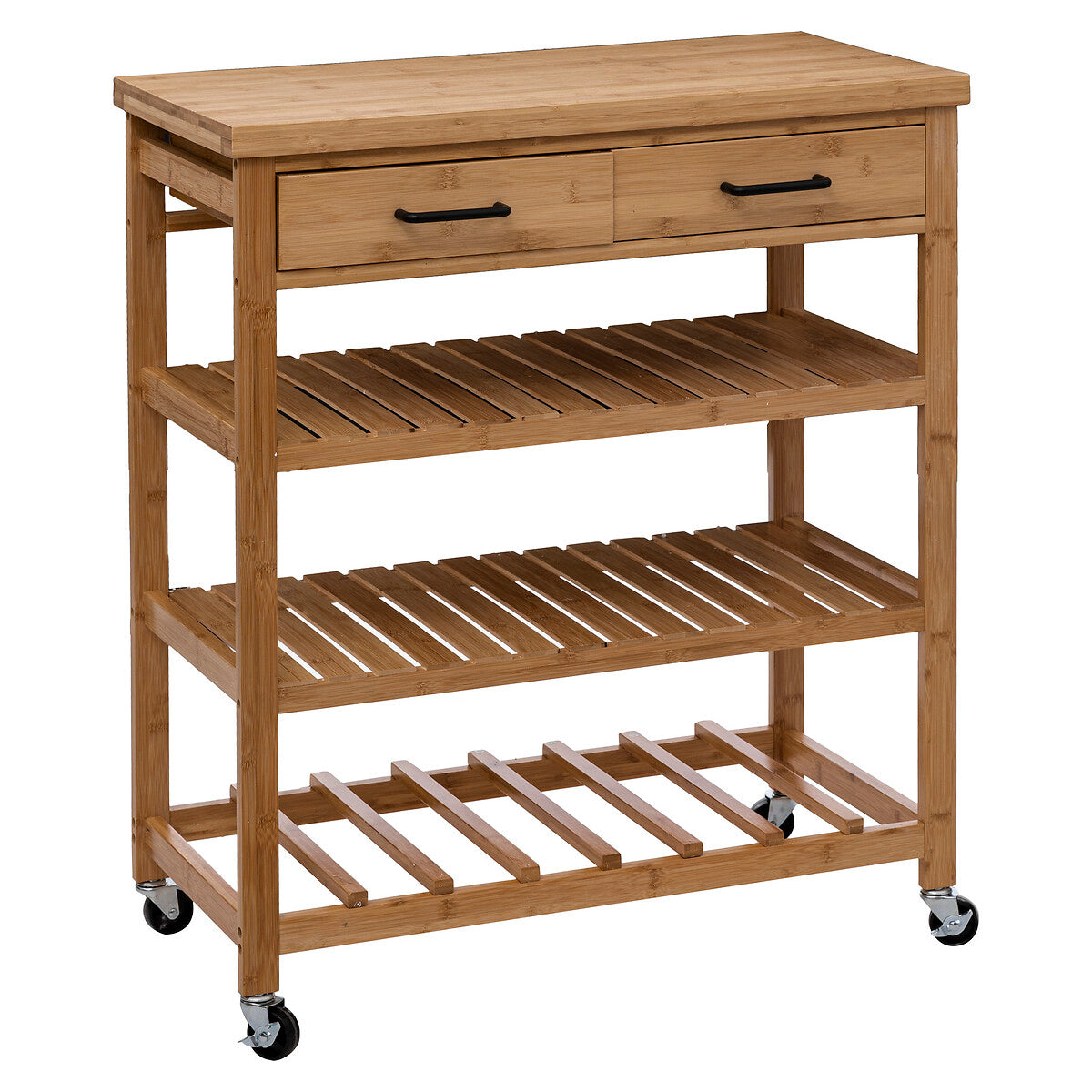 Large Bamboo Trolley with 2 Drawers and 3 Shelves