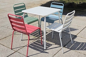Steel Dining Chair Stackable Outdoor Indoor Seating, Blue Green Red