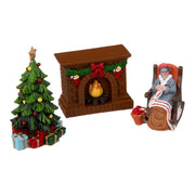 Village Christmas Accessories Set of 3 - Tree, Fireplace, and Figure