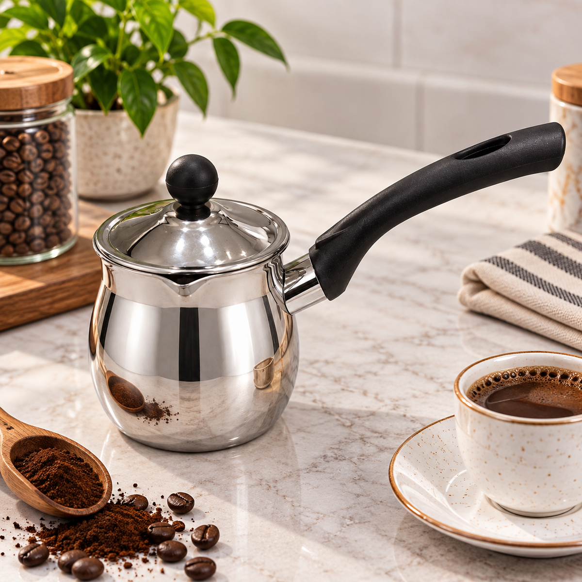 Stainless Steel Coffee Pot with Black Handle 550 ml