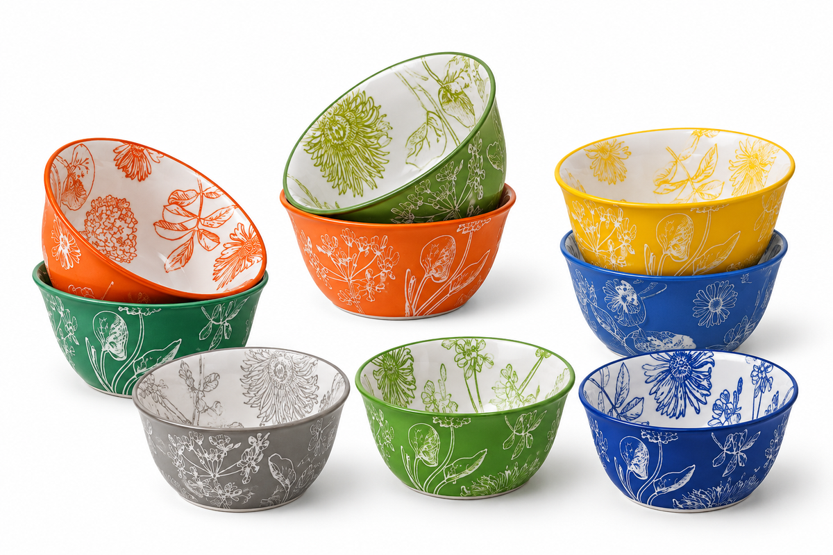 Set of 10 Stone Bowls “Leaves” – 12 cm – Assorted Colors