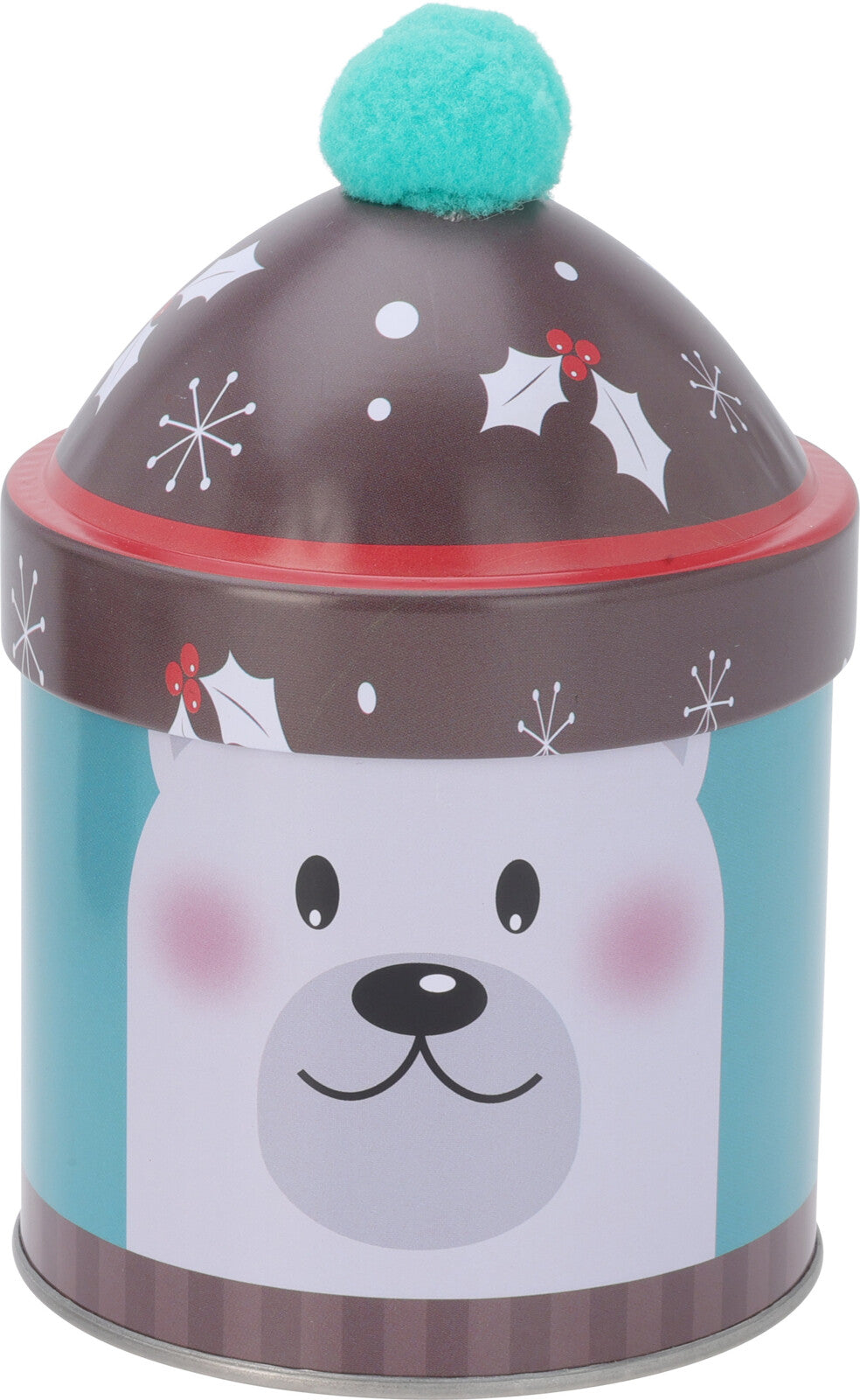 Christmas Storage Tin - 9x14 cm Festive Tin with Pom-Pom, 5 Designs