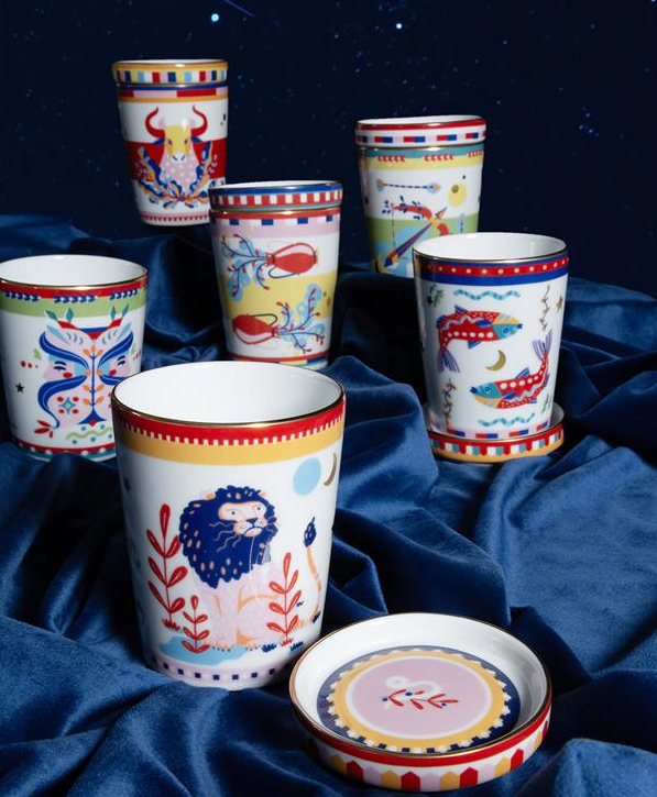 CUP WITH LID & SAUCER TAURUS - Porcelain Zodiac Vibe Ø9×H12cm