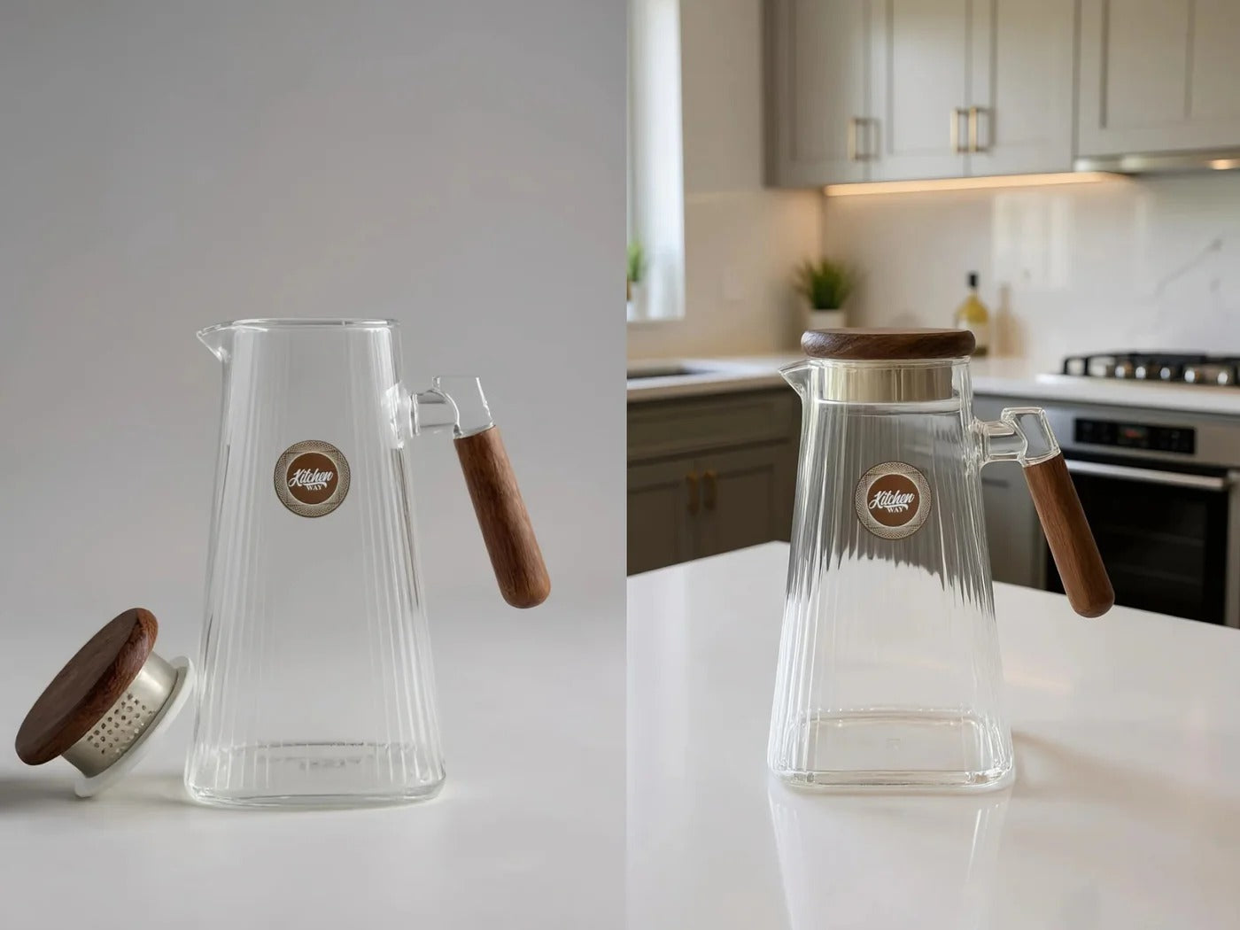 Glass Pitcher with Real Wood Handle and Cover