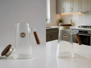 Glass Pitcher 2 L with Real Wood Handle and Stainless Steel Cover