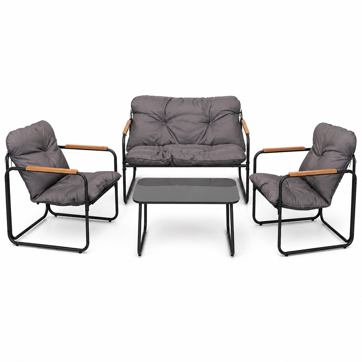Steel Lounge Set with Teak Accents