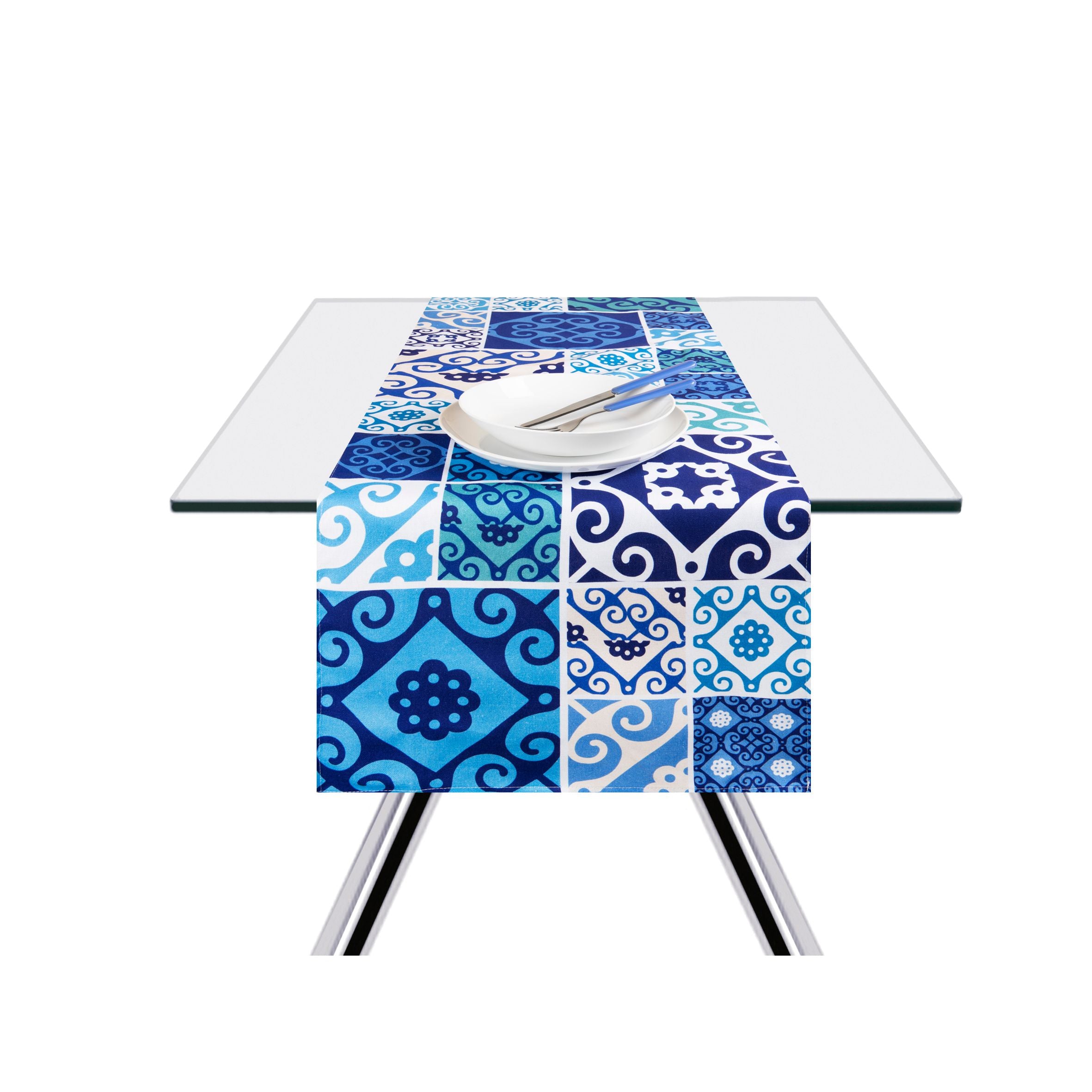 Maiolica Blue Runner, 45x140 cm, 100% Cotton