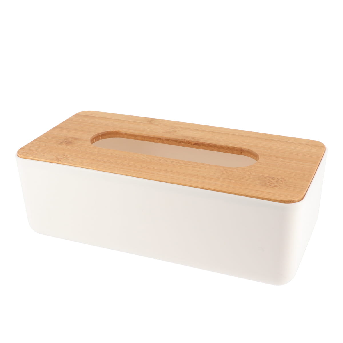 Tissue Box with Bamboo Lid, Modern White Plastic Organizer