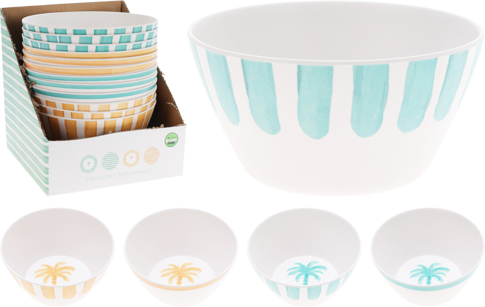 Melamine Stripe Serving Bowl 25 cm Turquoise & Yellow