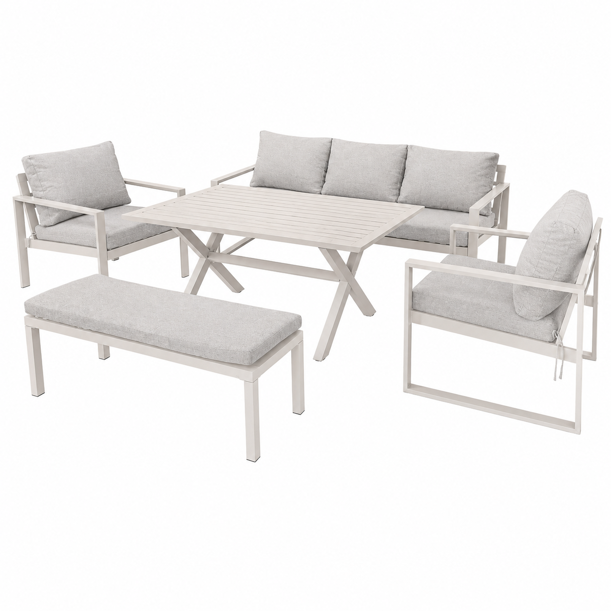 OUTDOOR ALUMINUM SET 3+1+1 WITH BENCH & TABLE