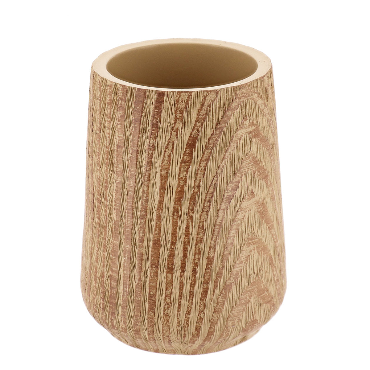 Wood Effect Tumbler Toothbrush Holder Polyresin Japandi Bathroom Accessory