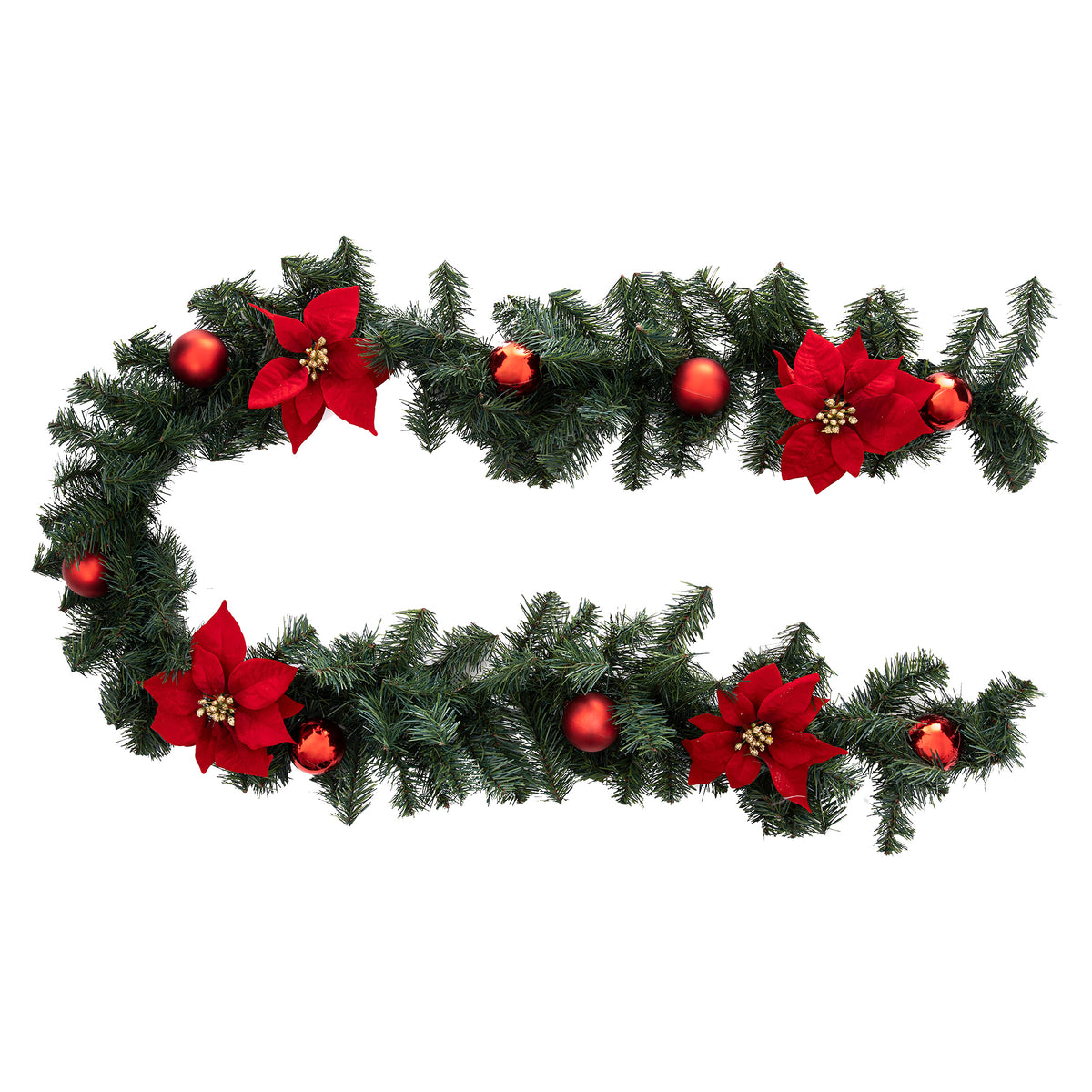 Nature Garland with Red Poinsettia and Balls