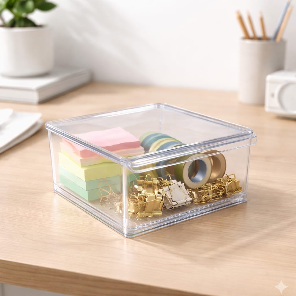 Clear Multipurpose Storage Organizer with Lid Stackable Plastic