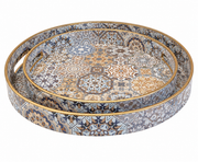 Set of 2 Plastic Round Trays – Blue Patterned Design (32 cm & 37 cm)