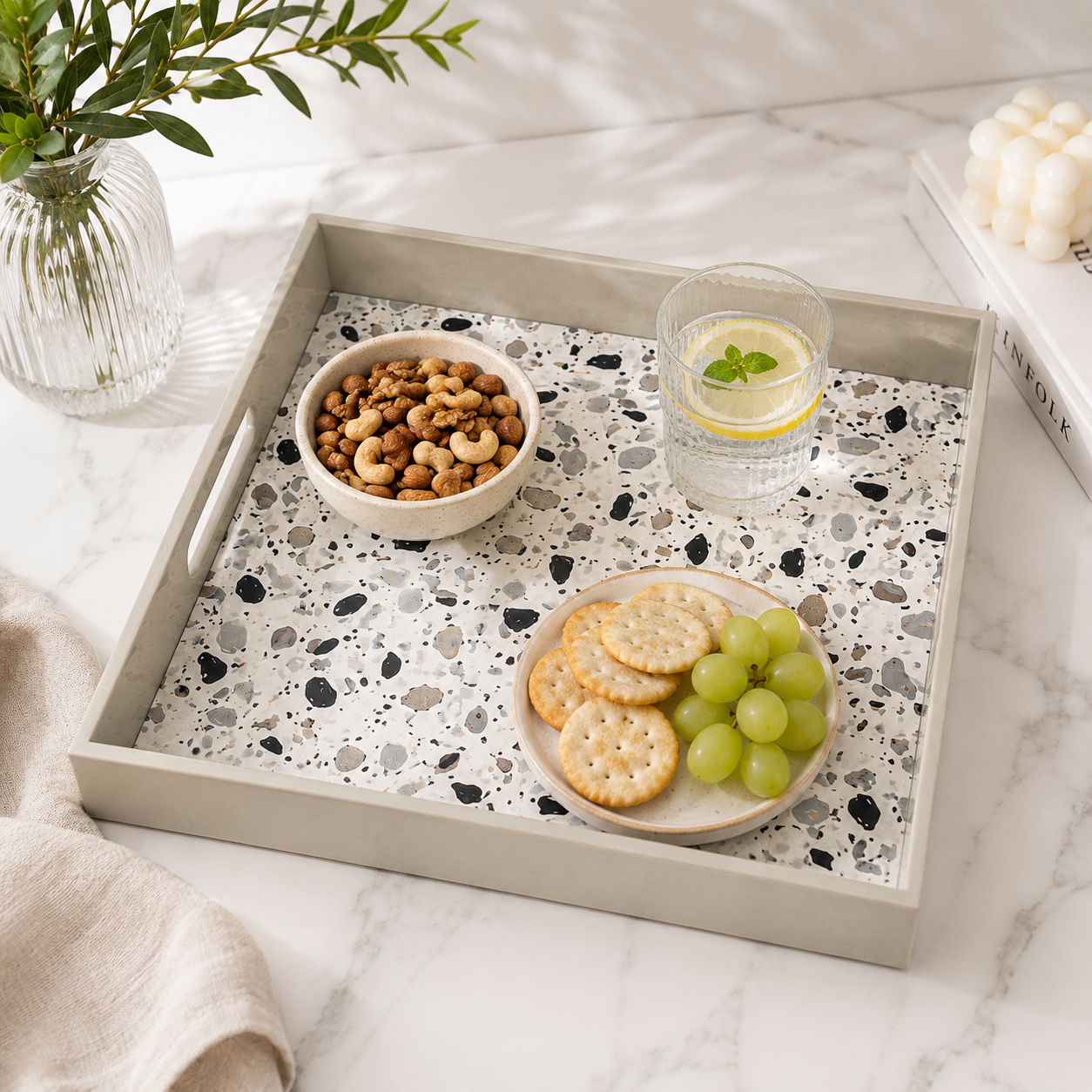 Square Tray with Mosaic Insert – 40 × 40 cm