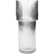 Stripe Glass Vase - Clear, Elegant Design, Ribbed Texture