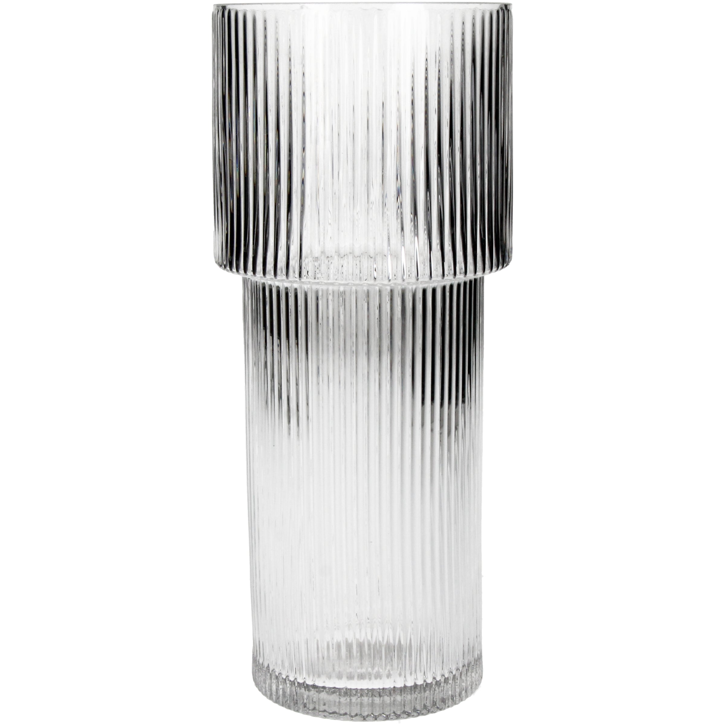 Stripe Glass Vase - Clear, Elegant Design, Ribbed Texture