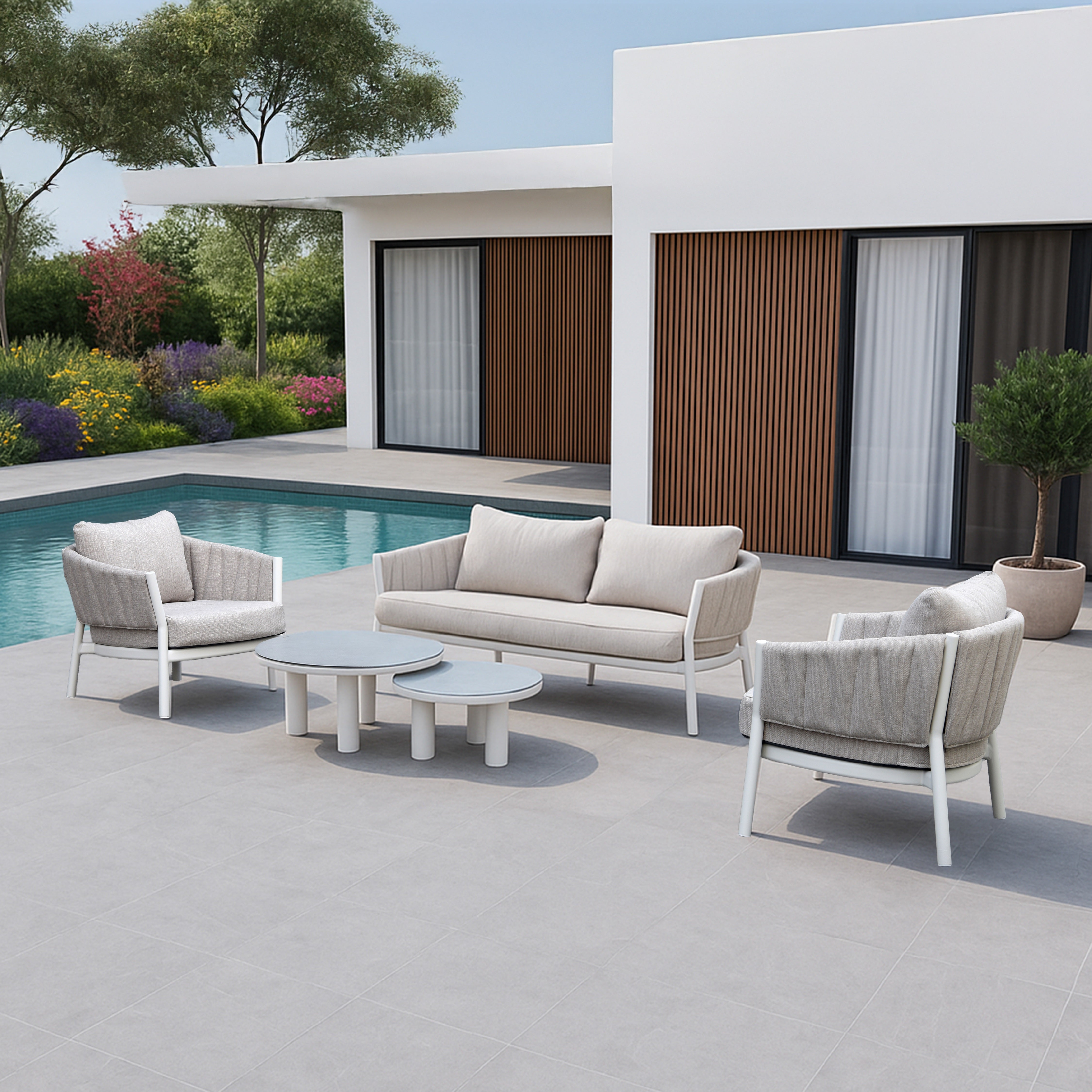Grid Outdoor Aluminum Set Modern Garden Lounge with Cushions