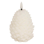 LED Pinecone Candle 13 cm High, White - Paraffin Glitter Finish