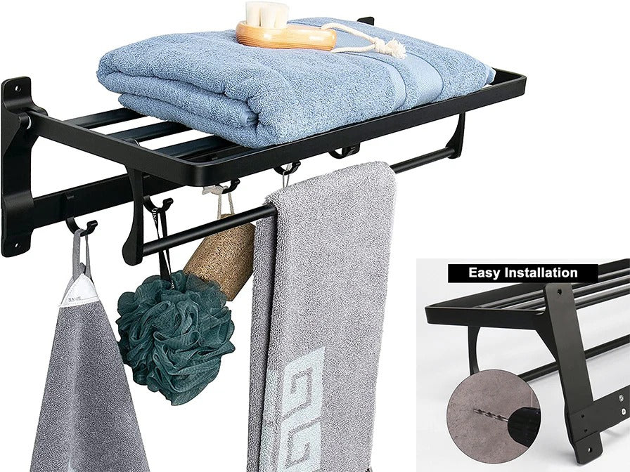 Foldable Double Towel Rack with Hooks