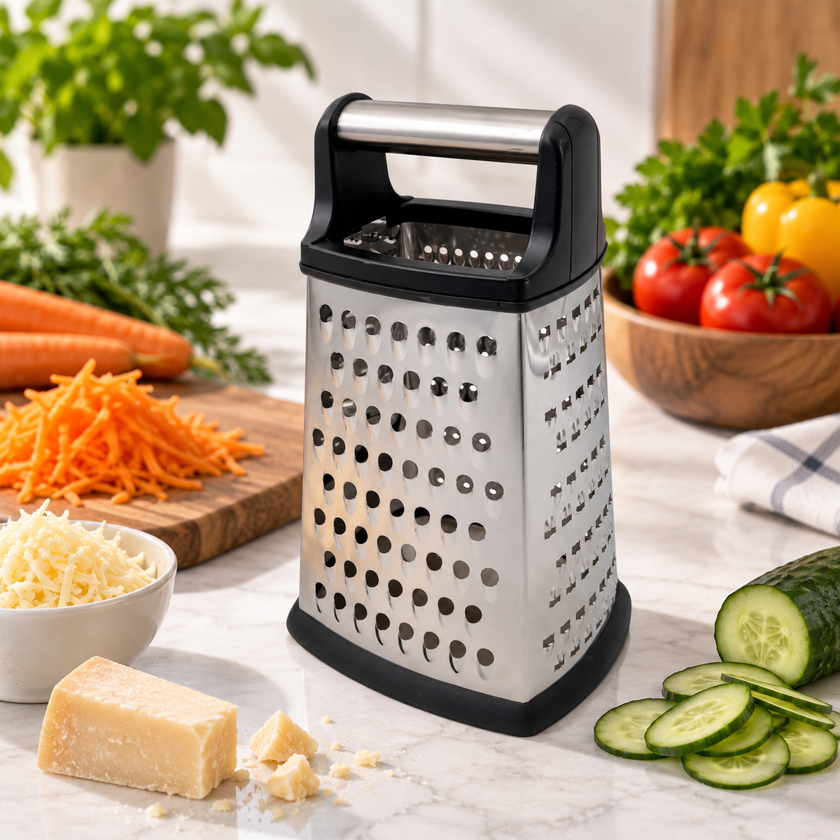 Stainless Steel 4-Sided Box Grater with Silicone Base