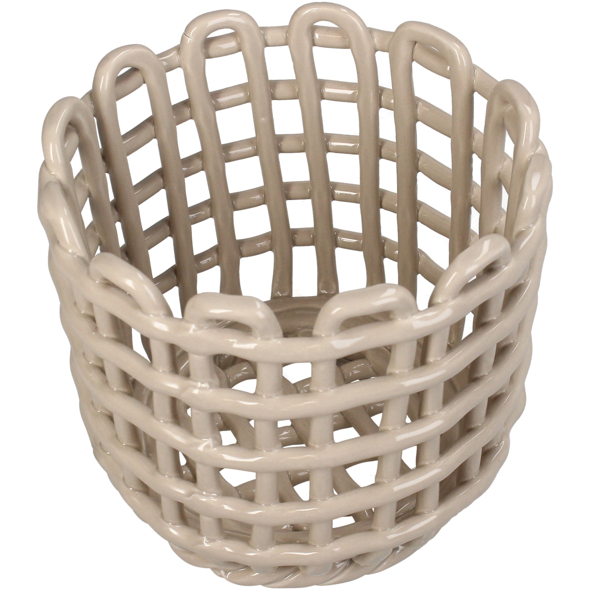 Basket Dolomite Ivory Ceramic Lattice D15–D16 x H13.5–14.5 cm