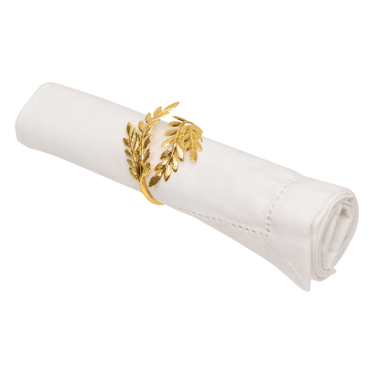 Set of 2 Gold Leaf Napkin Rings - Steel Gold Finish