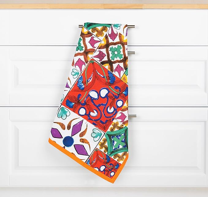 LISBONA Dish Cloth - Cotton, Orange Piping, 50x70 cm
