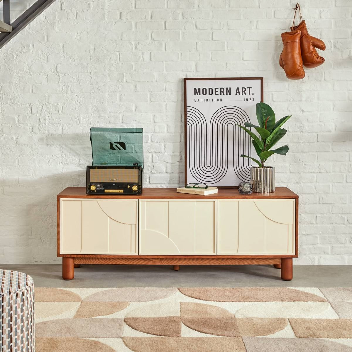 TV Stand 2 Doors 4 Shelves "Jilani" – Ash Veneer TV Unit