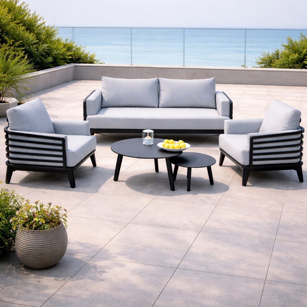 Outdoor Sofa Set 3+1+1 with 2 Tables – Aluminum Frame