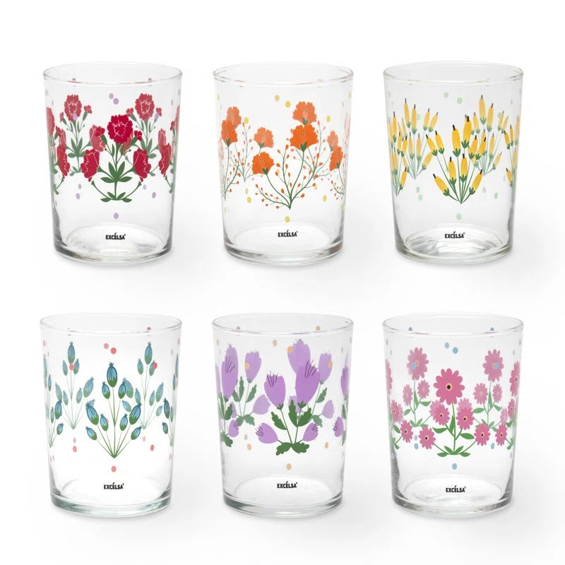 Set of 6 Elegant 'Arles' Water Glasses with Floral Design