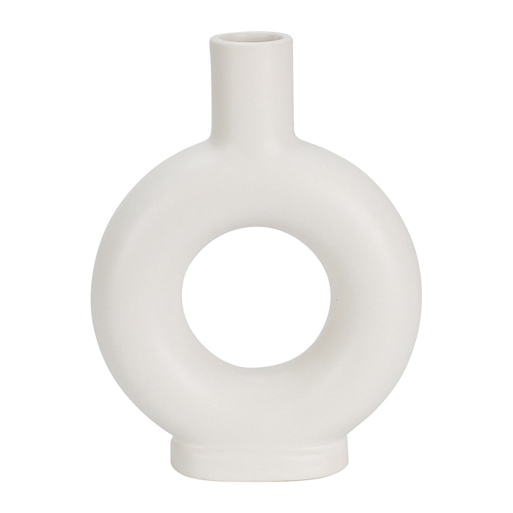 Elegant Oval Ceramic Vase - White, 18 cm