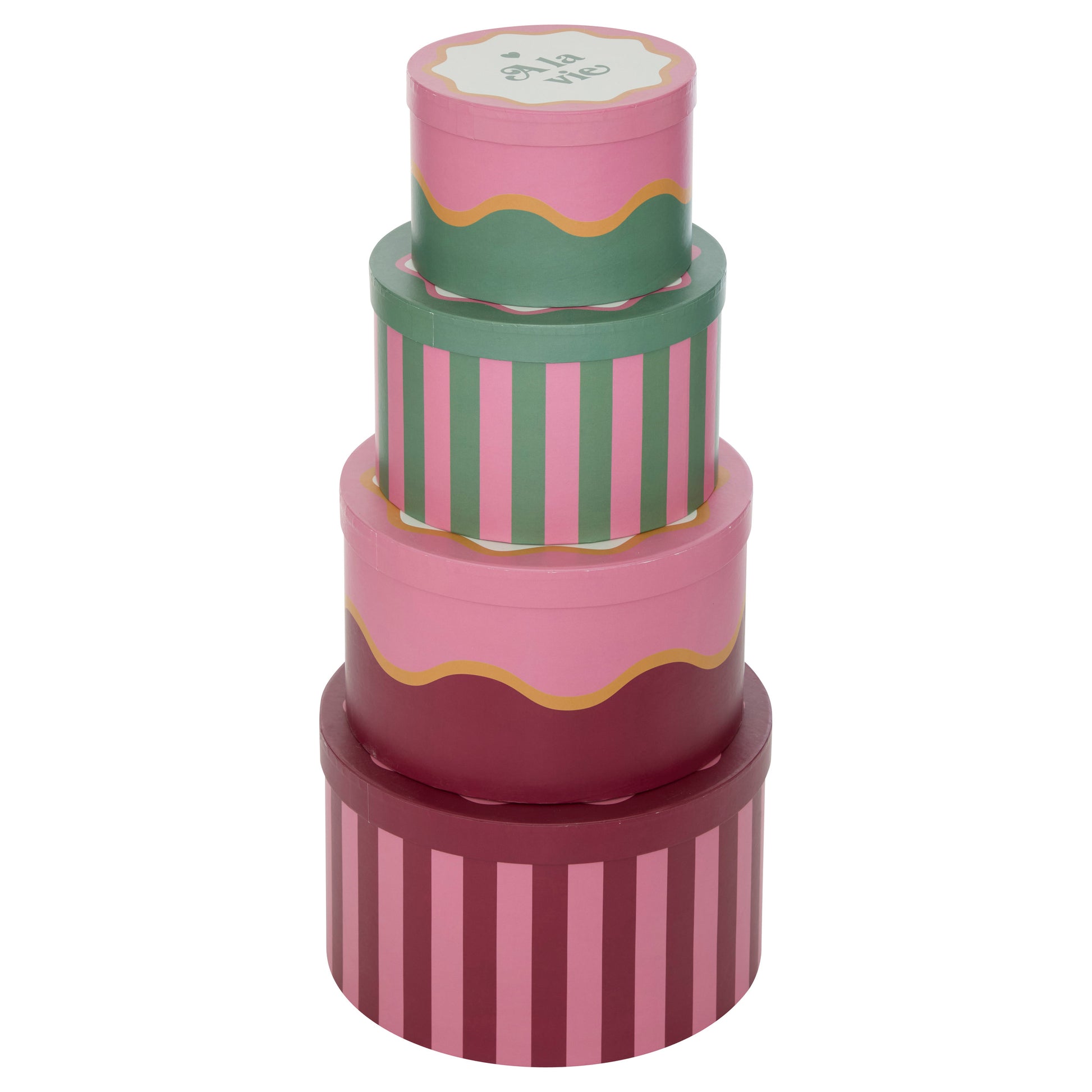 Set of 4 "Cherie" Round Decorative Storage Boxes, Stackable, D25×H15cm