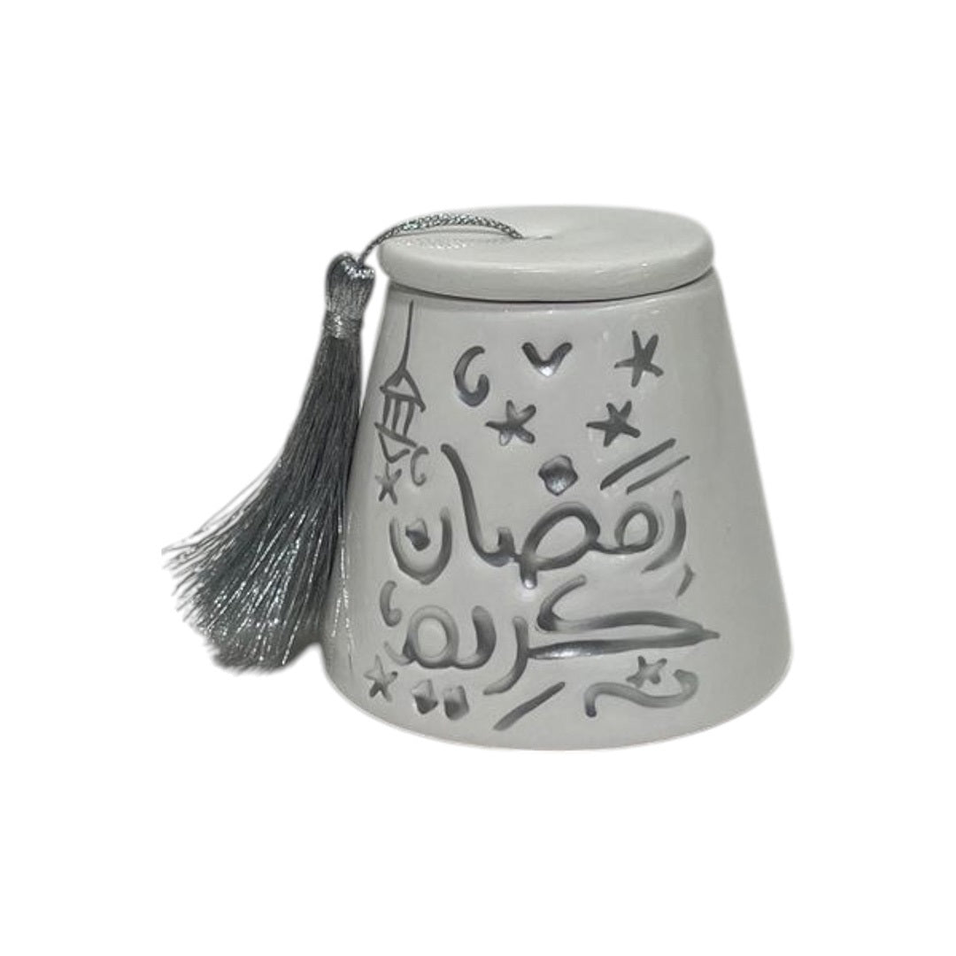 White Tarboosh Canister - Porcelain Ramadan Decoration