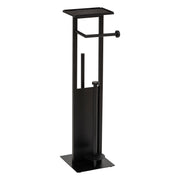 Toilet Paper Holder with Reserve & Brush Glass Black - Steel Stand
