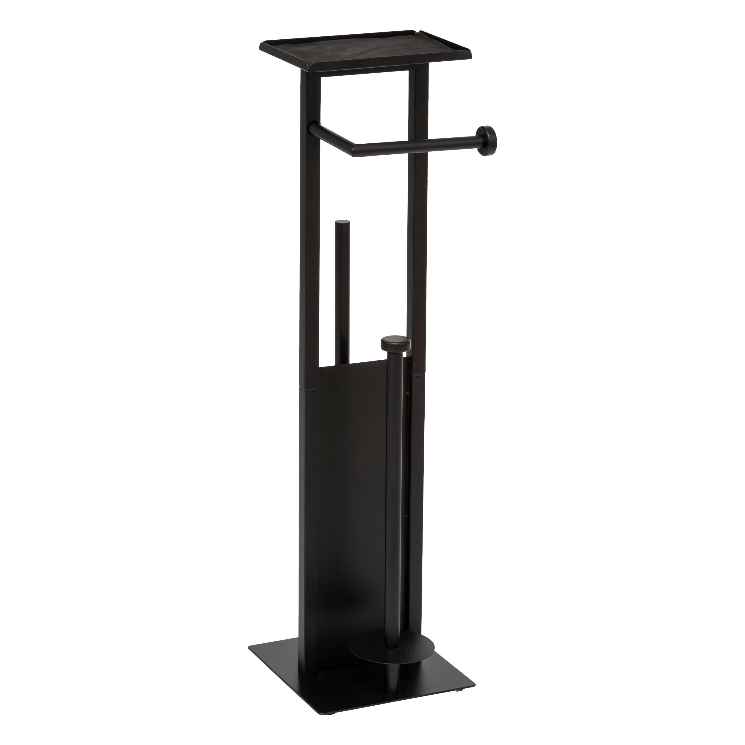Toilet Paper Holder with Reserve & Brush Glass Black - Steel Stand
