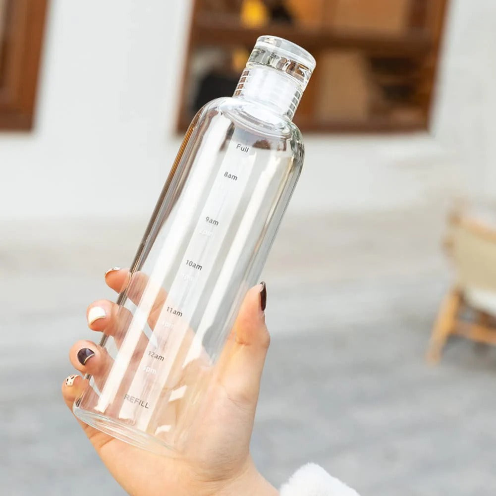 Glass Water Bottle 500ML with Measurement Marks
