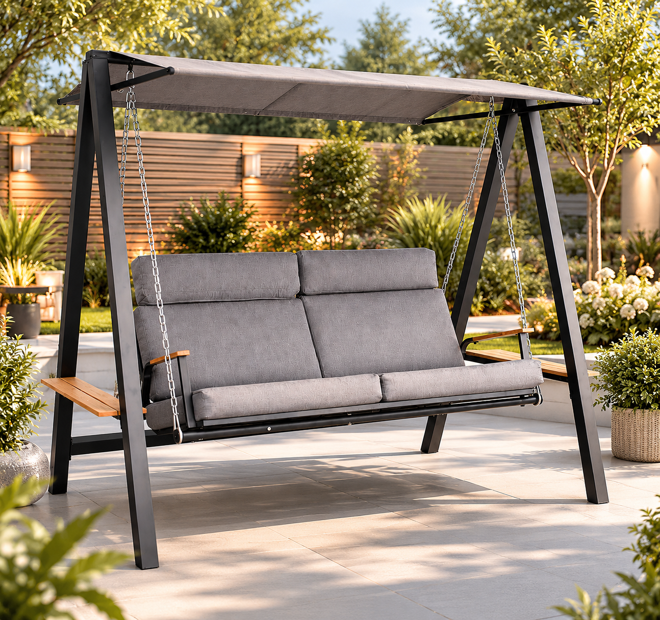 Outdoor Garden Swing with Canopy – Steel Frame