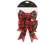 Bow Polyester Plastic Inside Check - Tartan Tree Decoration 14 x 1 x 17 cm