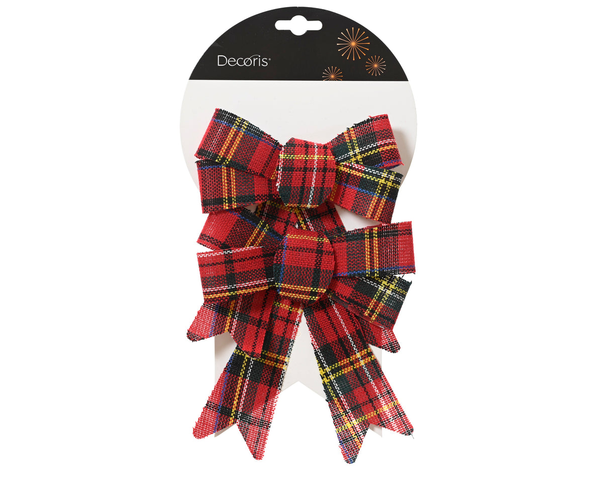 Bow Polyester Plastic Inside Check - Tartan Tree Decoration 14 x 1 x 17 cm