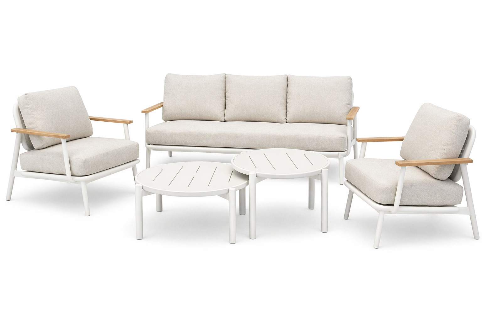 Aluminum Outdoor Sofa Set with Teak Armrests 3-Seater, 2 Chairs