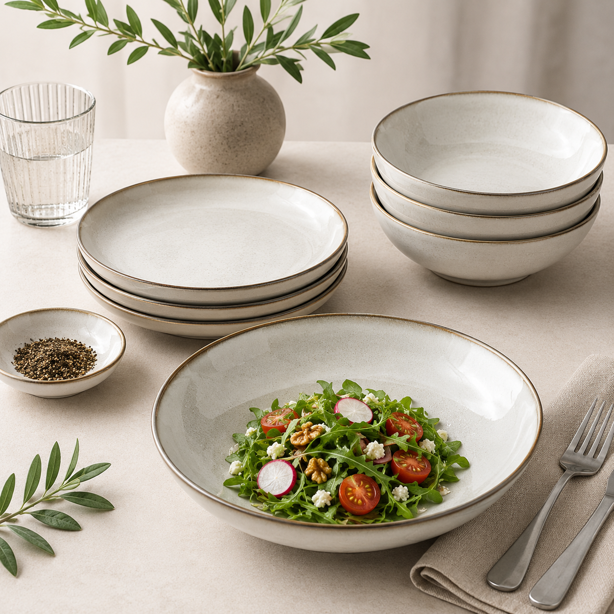 Gray Deep Plate - Sandy-Glazed Classic Design