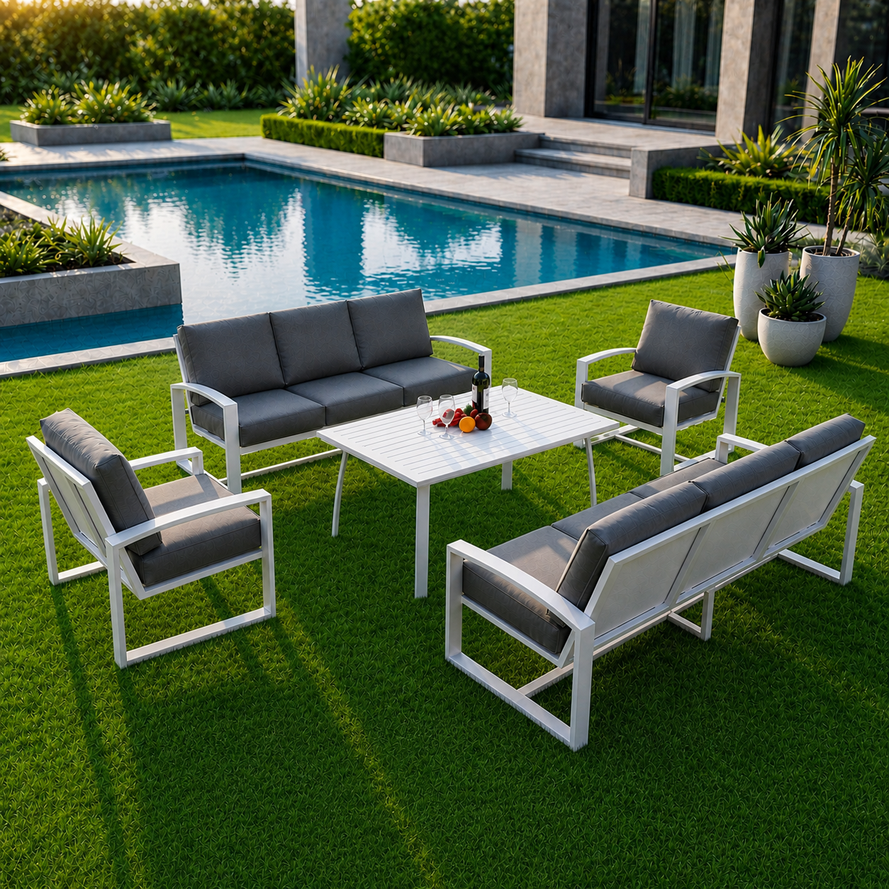 Modern Aluminum Outdoor Lounge Set – 8 Persons