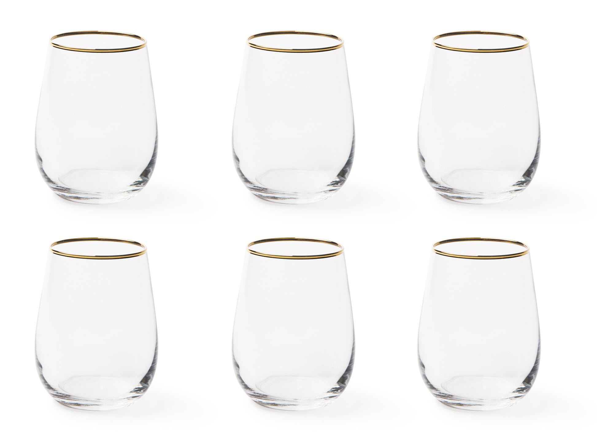 Water Glasses Set - Transparent with Gold Rim, 470ml