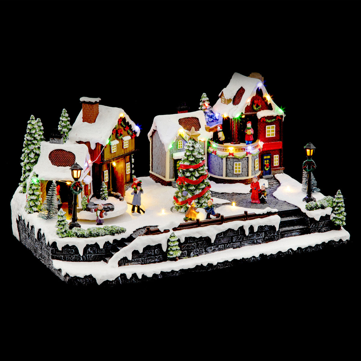 Lighted Pedestrian Street Village with Musical Movement 33 LED - Polyresin