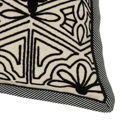 Exotic Panama Embroidered Cushion - Black & White, 50x30 cm